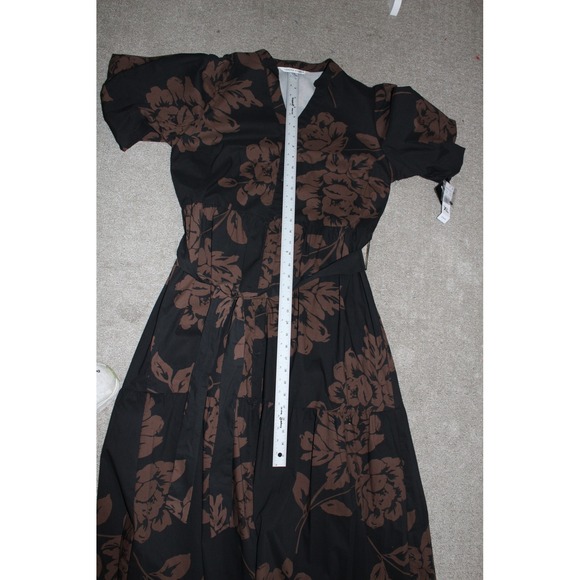 Sandra Darren Womens XL Floral Maxi Dress Black Brown Tiered Puff Sleeve 78345BK - Picture 7 of 12